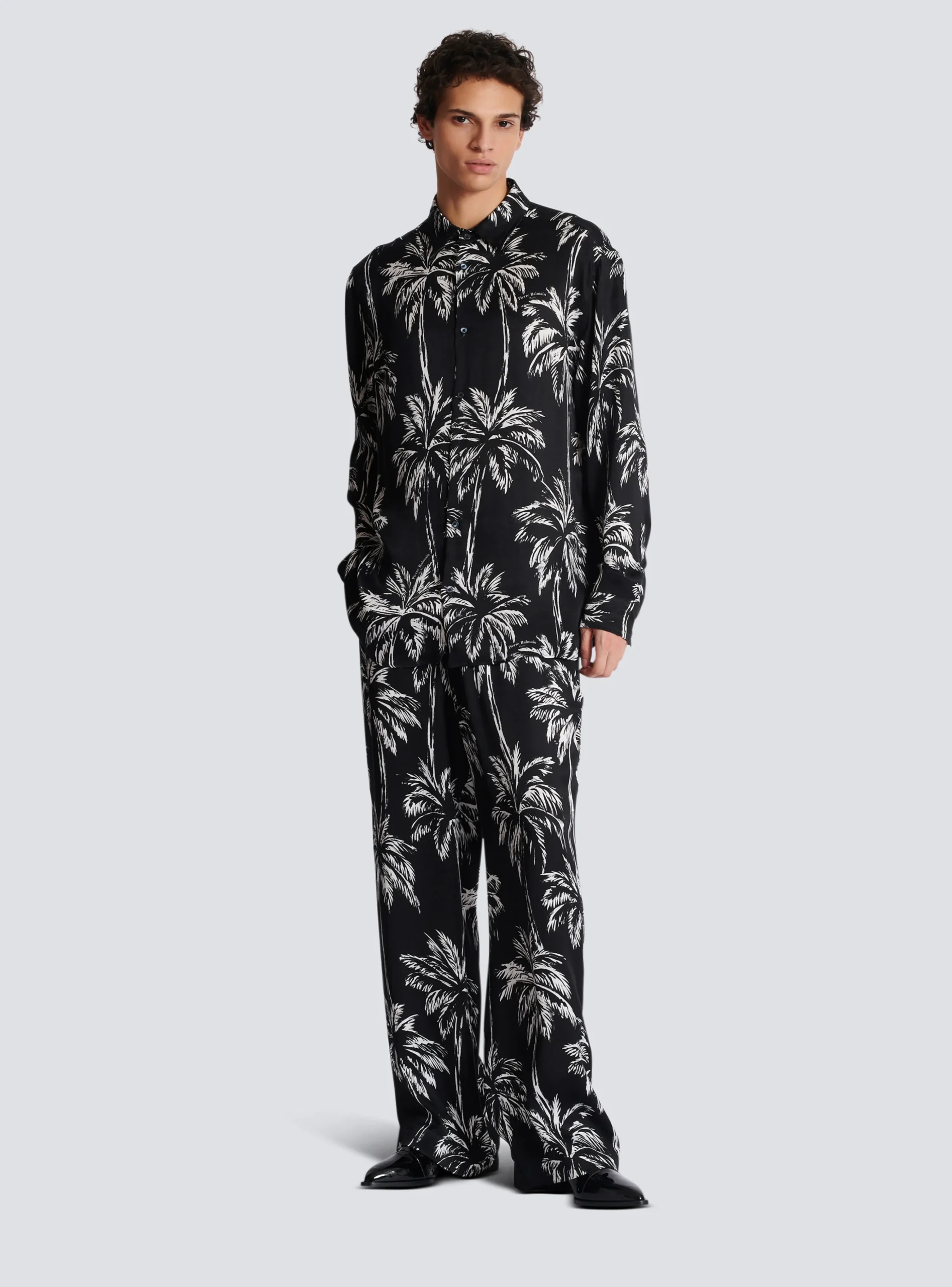 Palm Print Satin Pyjama Trousers-Balmain Shop