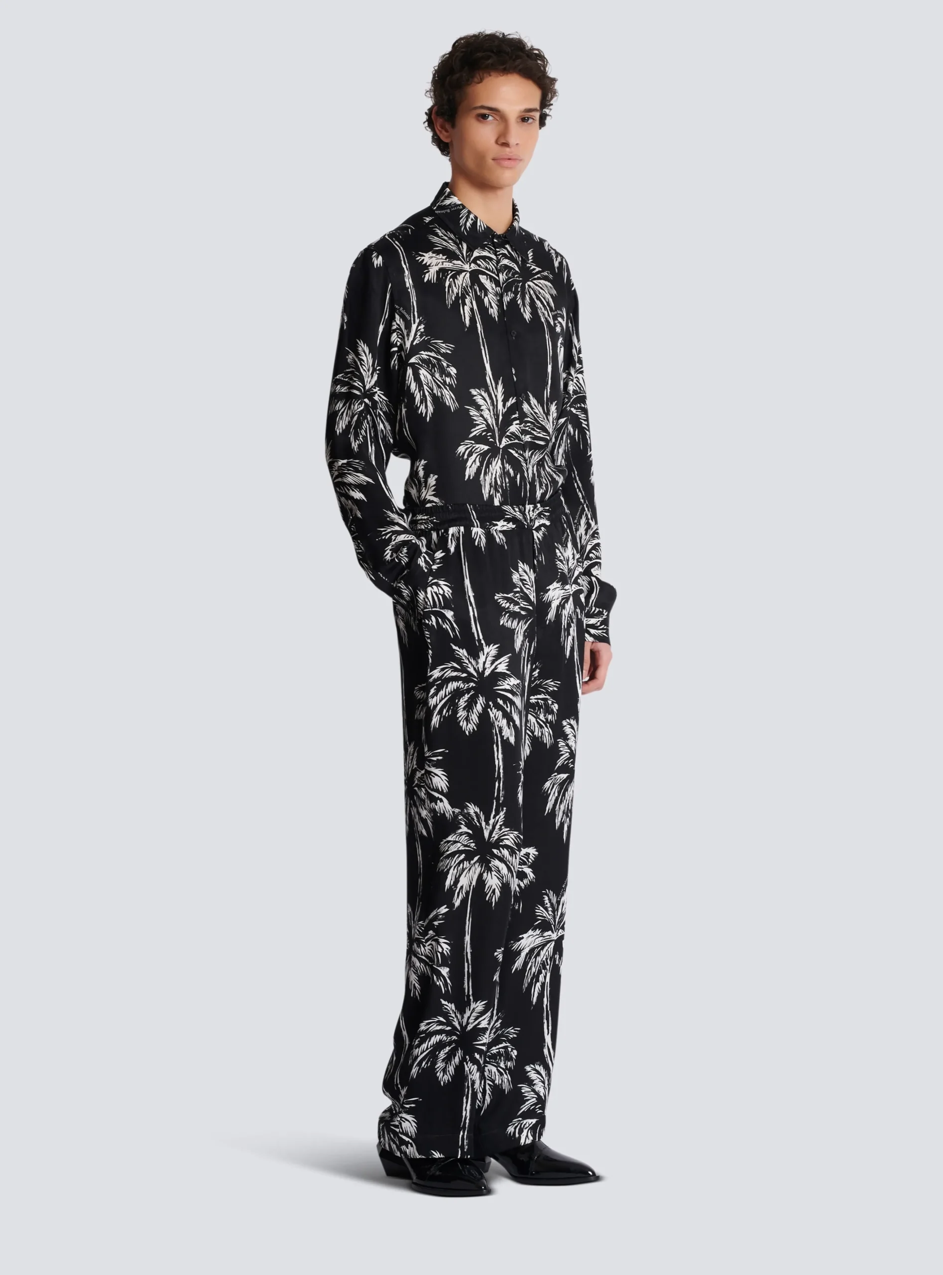 Palm Print Satin Pyjama Trousers-Balmain Shop