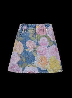 Pastel Roses Printed Denim Skirt-Balmain Cheap