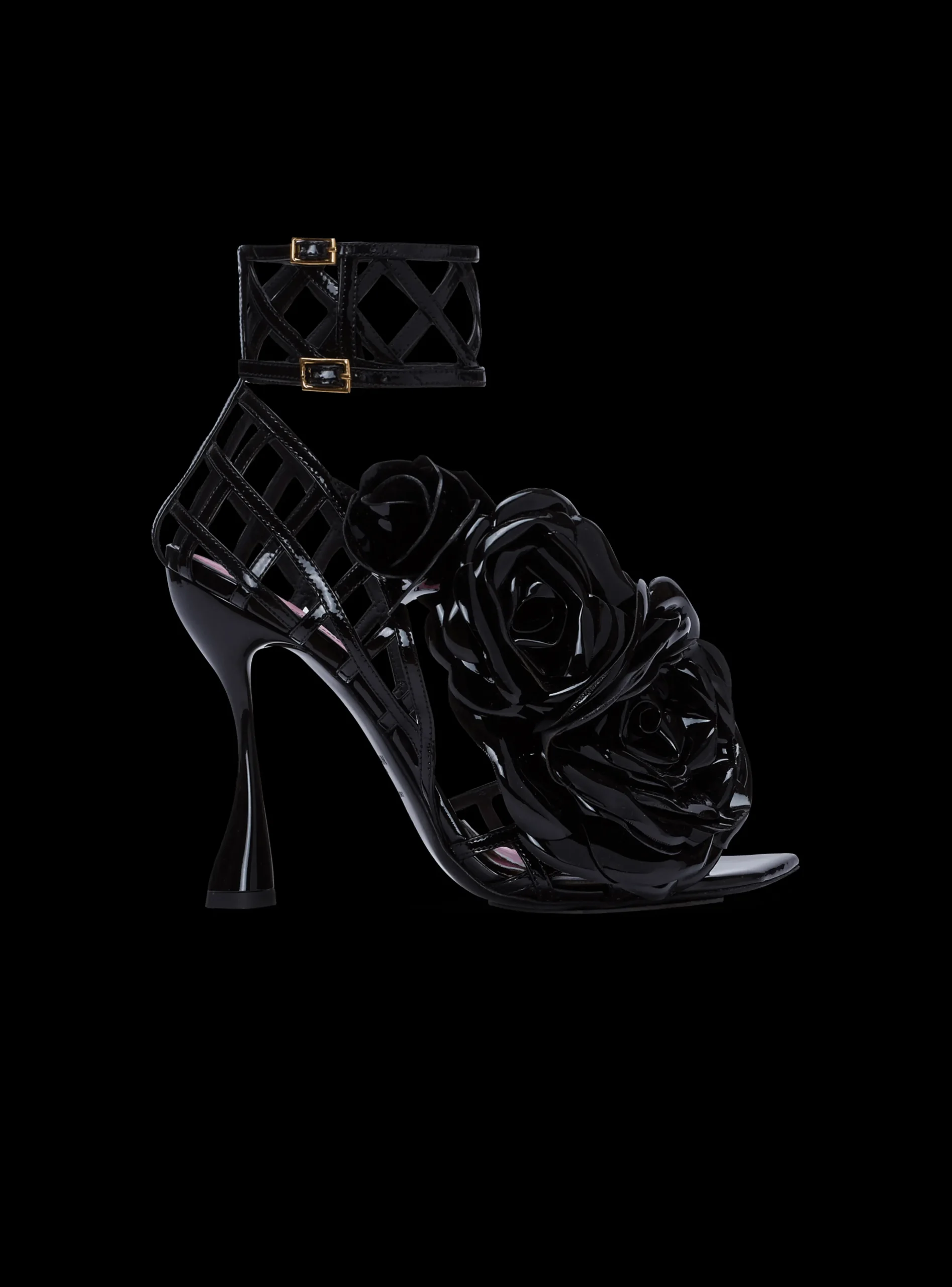 Patent Leather Eden Sandals With Openwork Grid And Flowers-Balmain Cheap