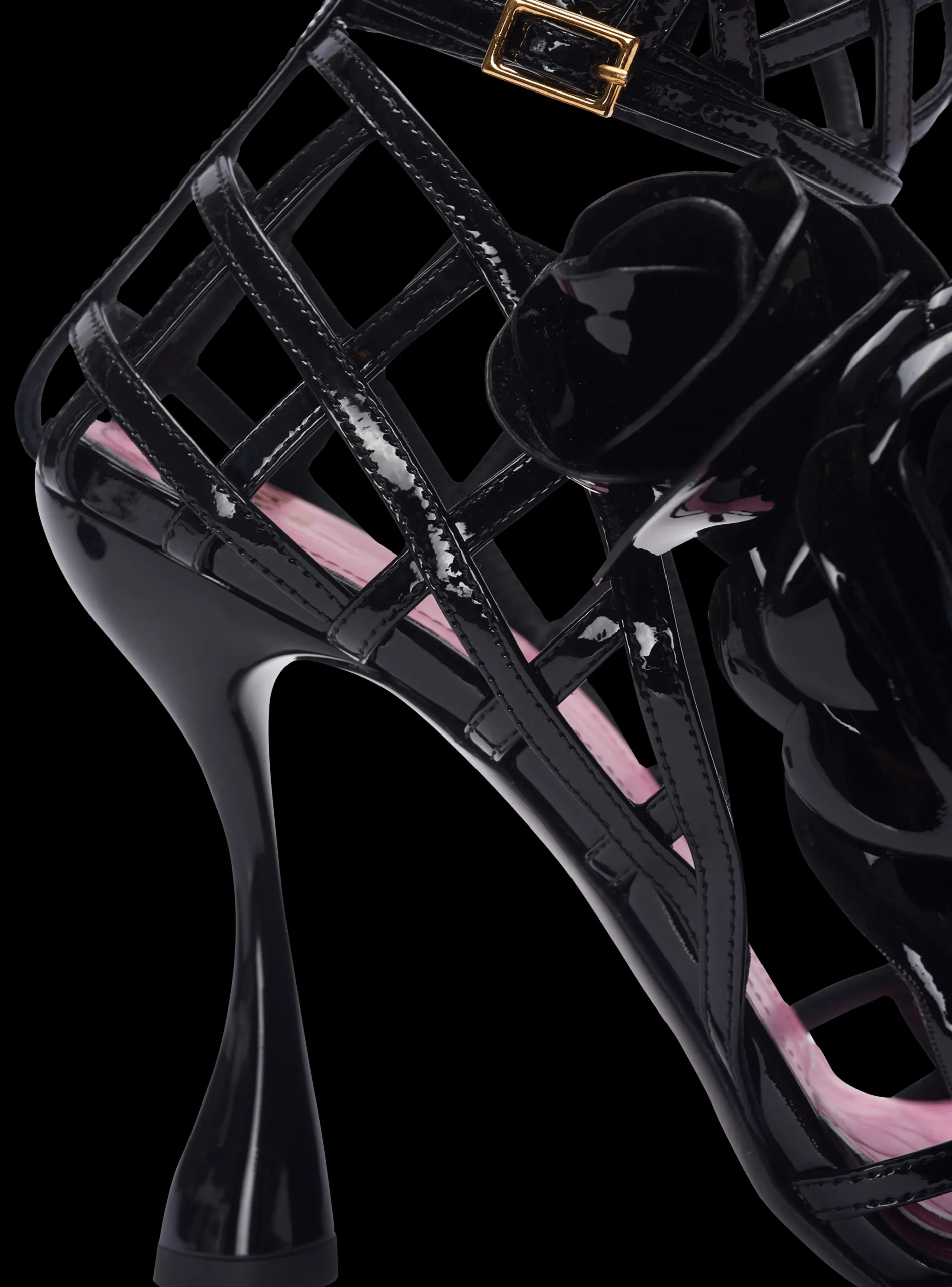 Patent Leather Eden Sandals With Openwork Grid And Flowers-Balmain Cheap