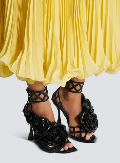 Patent Leather Eden Sandals With Openwork Grid And Flowers-Balmain Cheap