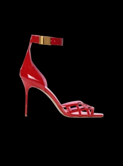 Patent Leather Uma Sandals With Openwork Grid-Balmain Shop