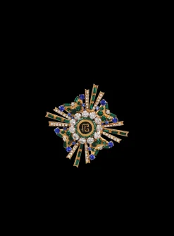 PB Lacquered Brass And Crystal Brooch-Balmain Discount