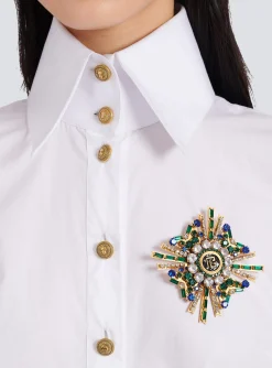 PB Lacquered Brass And Crystal Brooch-Balmain Discount