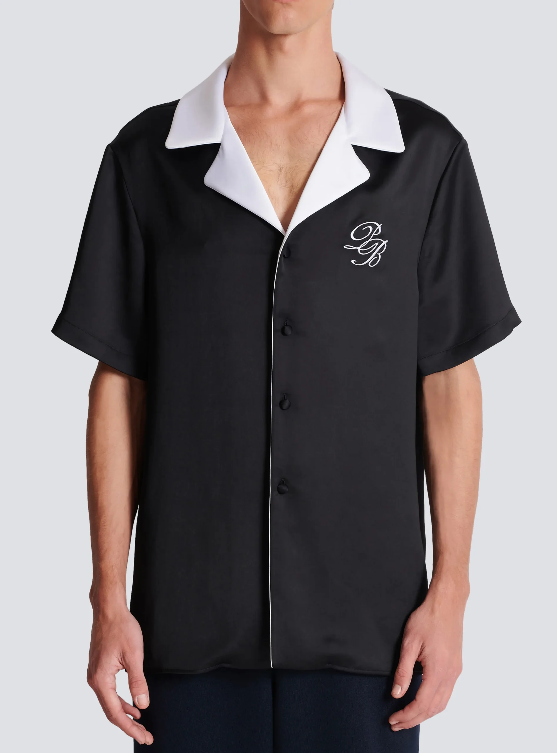 PB Signature Satin Short-sleeved Shirt-Balmain Discount