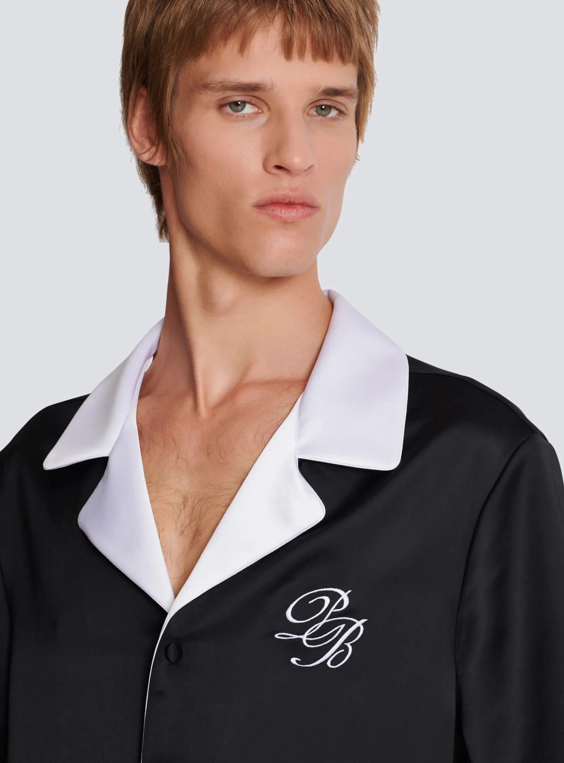 PB Signature Satin Short-sleeved Shirt-Balmain Discount