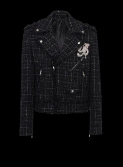 PB Signature Tweed Biker Jacket-Balmain Fashion