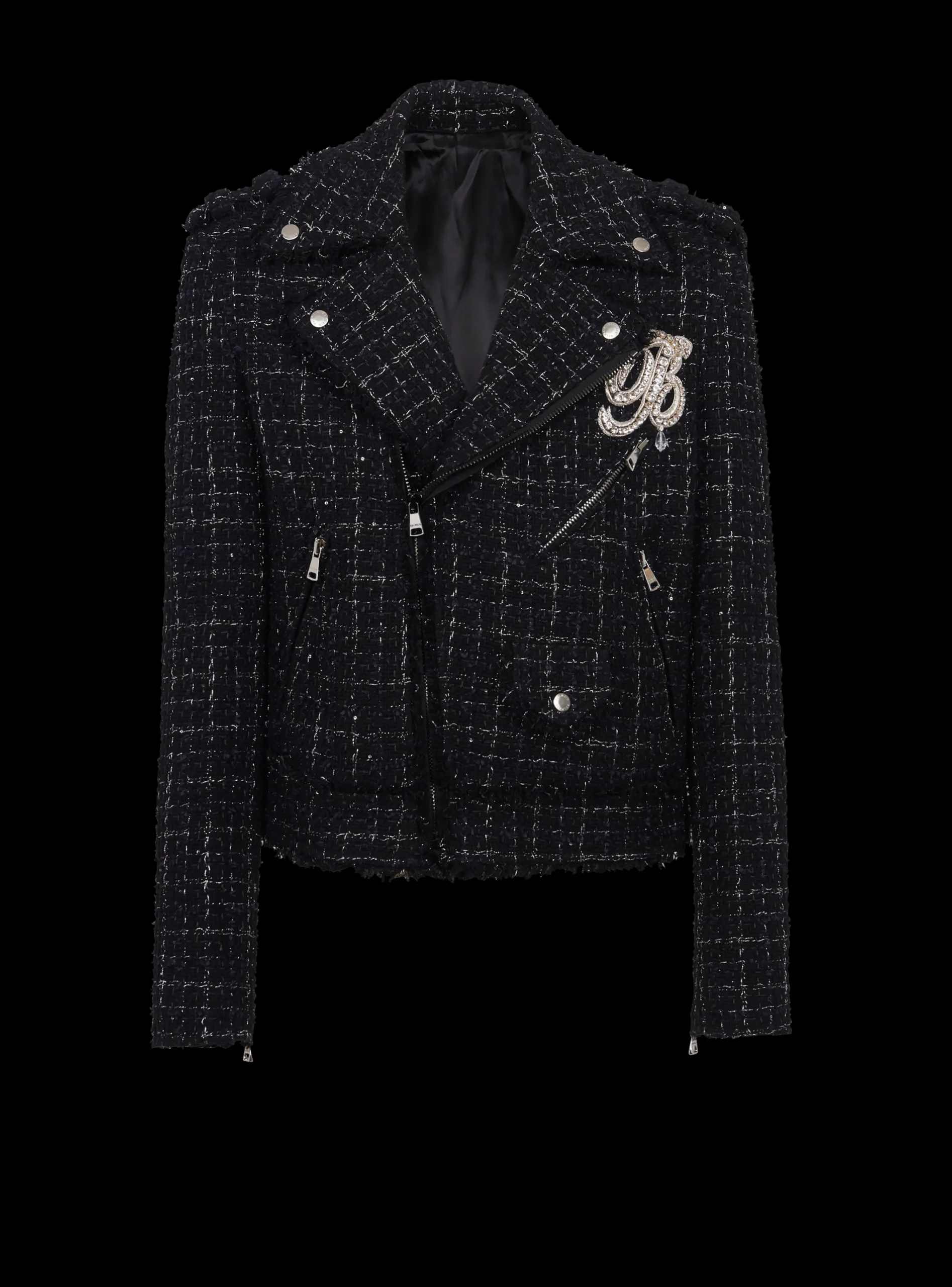 PB Signature Tweed Biker Jacket-Balmain Fashion