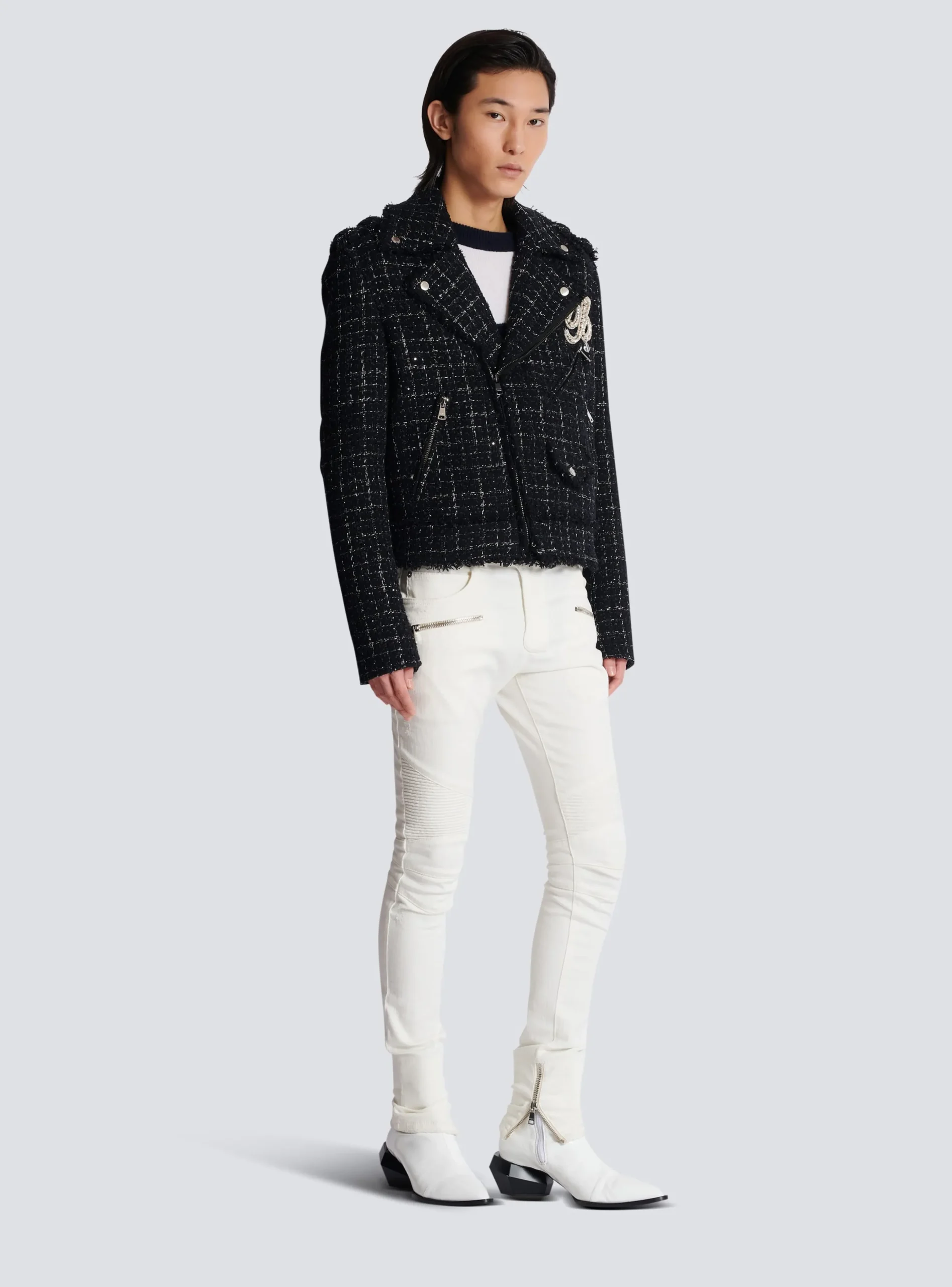 PB Signature Tweed Biker Jacket-Balmain Fashion