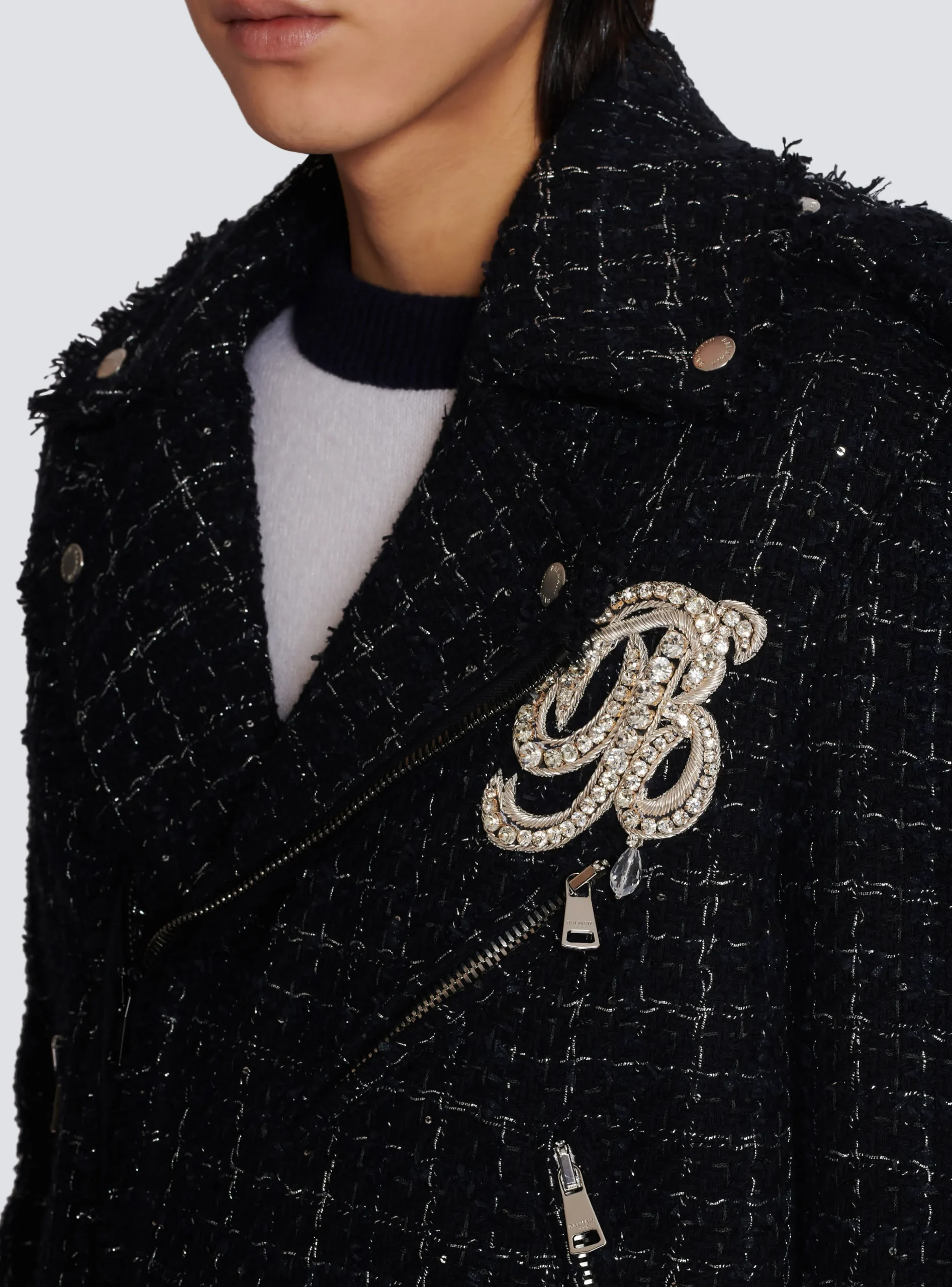 PB Signature Tweed Biker Jacket-Balmain Fashion