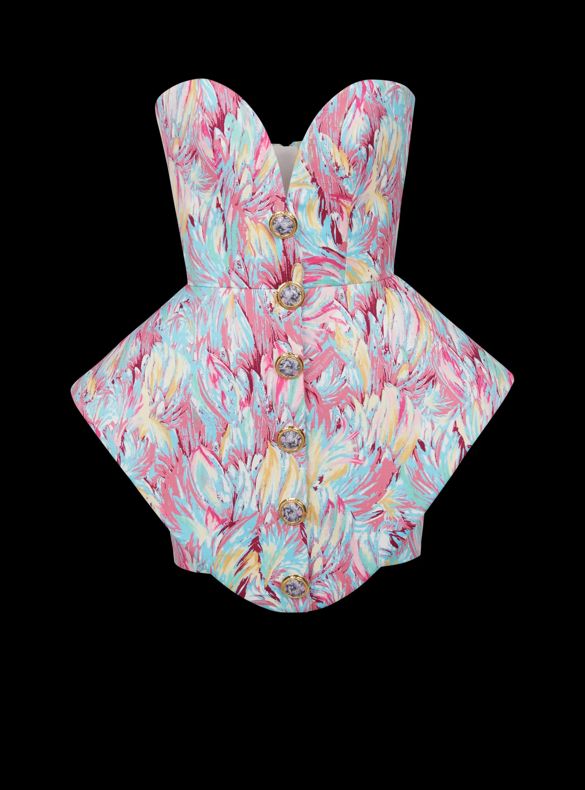 Peplum Bustier Dress With Feather Print-Balmain Cheap