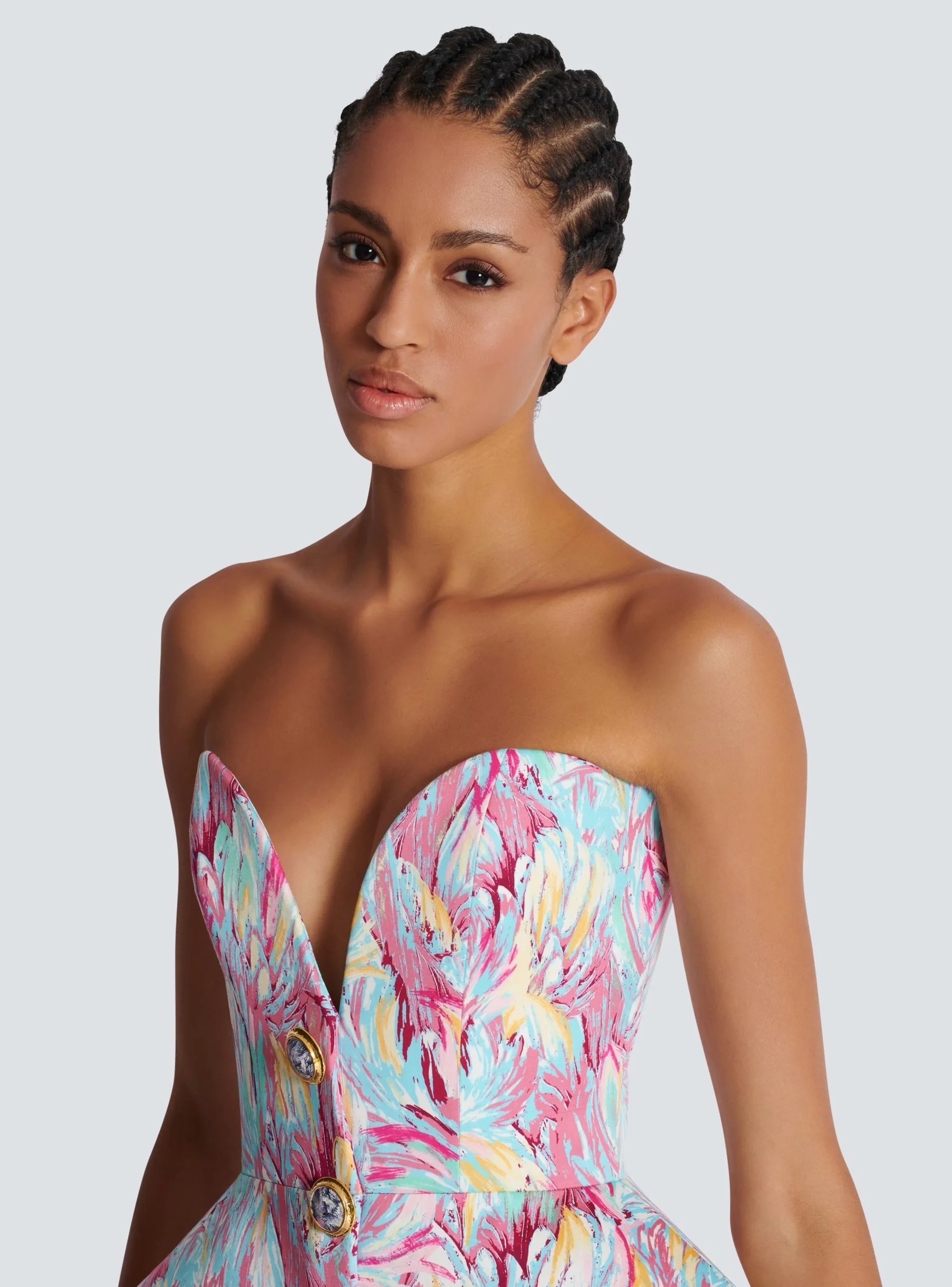 Peplum Bustier Dress With Feather Print-Balmain Cheap