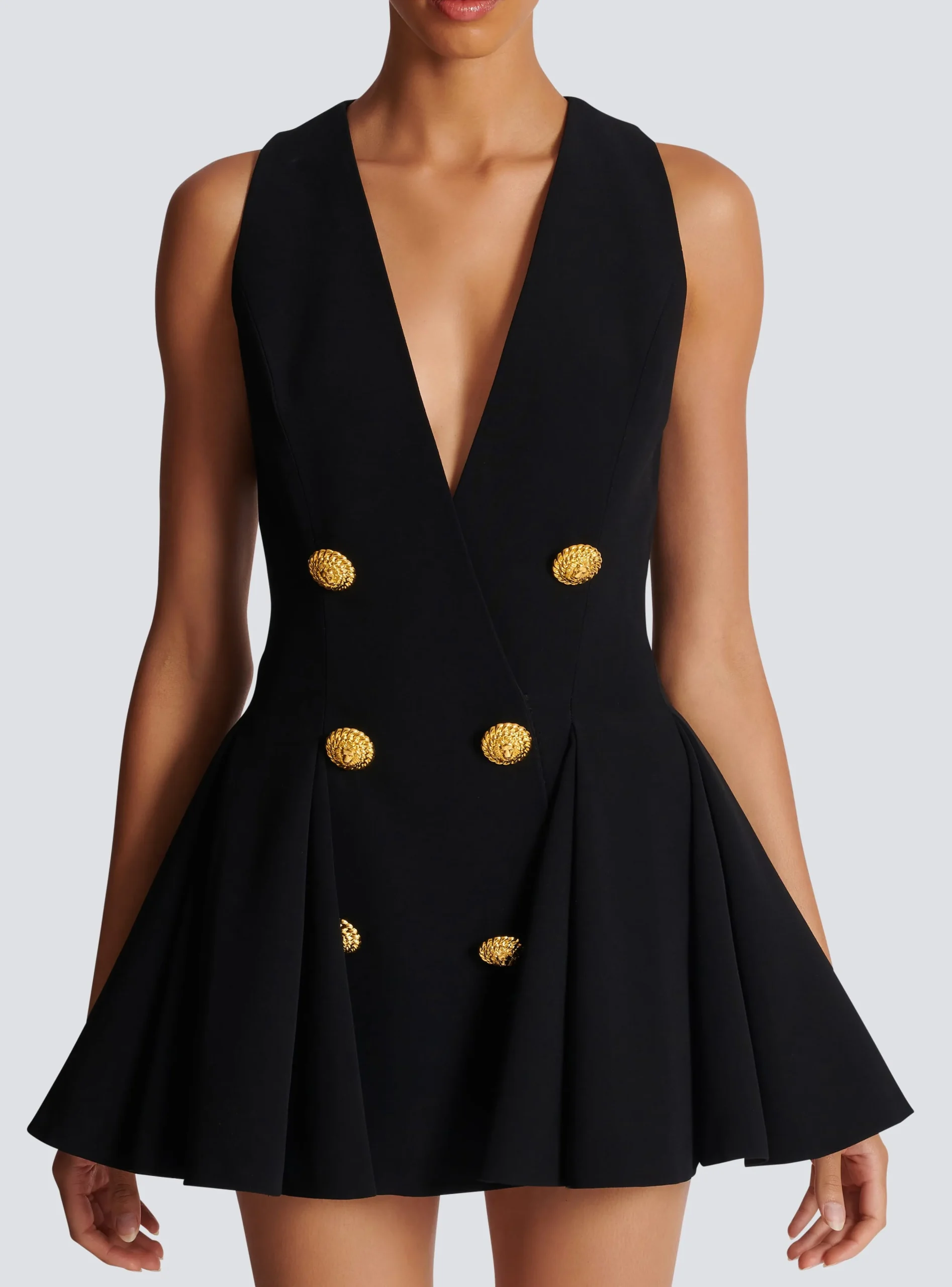 Pleated Flared Crepe Dress-Balmain Shop