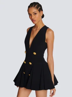 Pleated Flared Crepe Dress-Balmain Shop