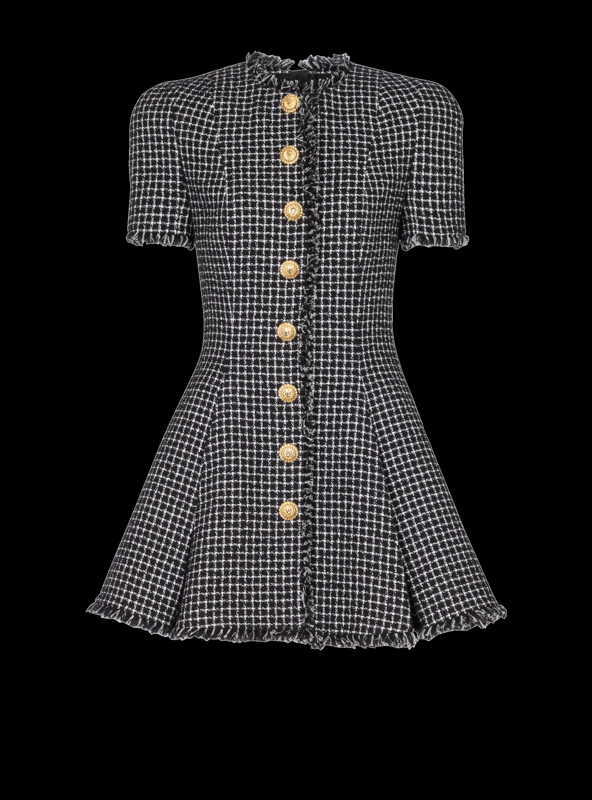 Pleated Flared Dress In Gingham Tweed-Balmain Best