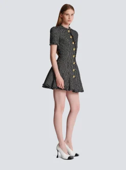 Pleated Flared Dress In Gingham Tweed-Balmain Best