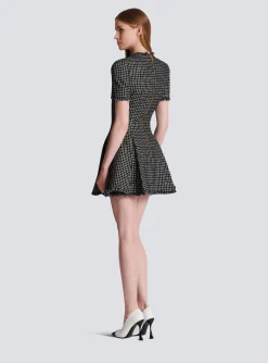 Pleated Flared Dress In Gingham Tweed-Balmain Best