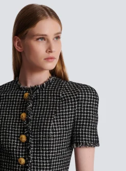 Pleated Flared Dress In Gingham Tweed-Balmain Best