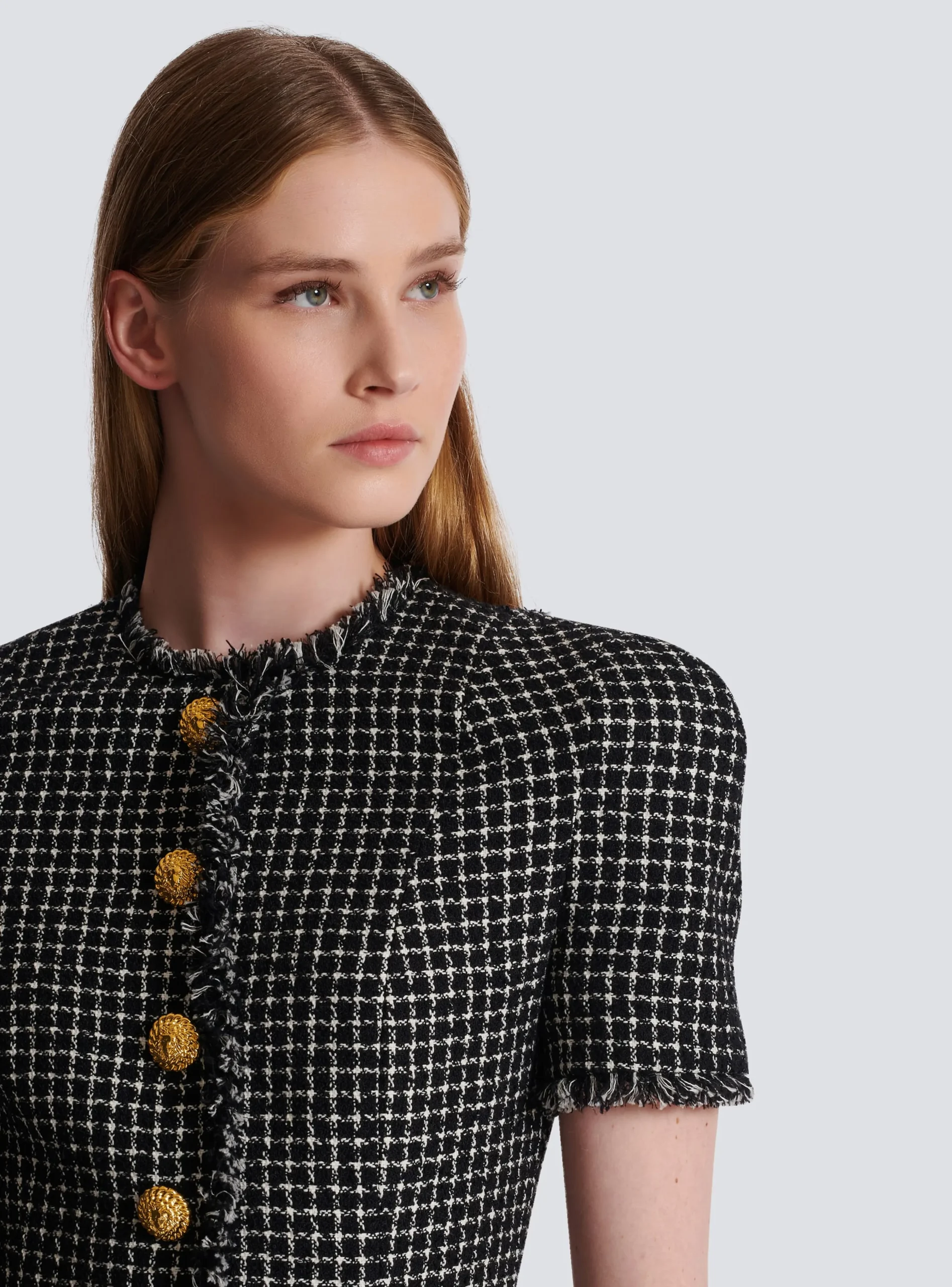 Pleated Flared Dress In Gingham Tweed-Balmain Best