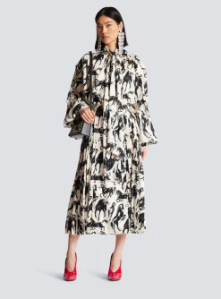 Pleated Midi Skirt In Printed Silk-Balmain Hot