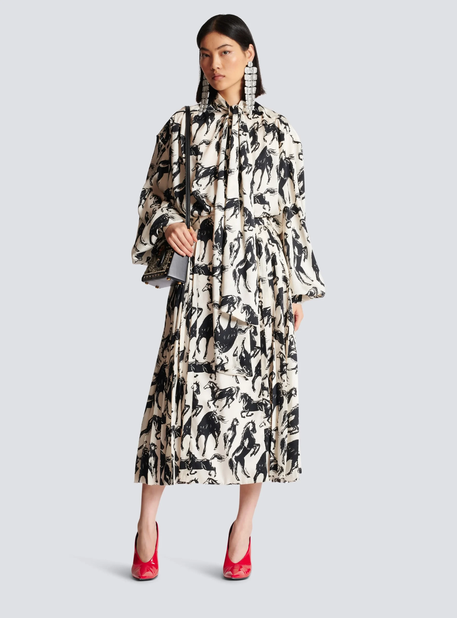 Pleated Midi Skirt In Printed Silk-Balmain Hot