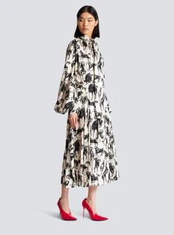 Pleated Midi Skirt In Printed Silk-Balmain Hot