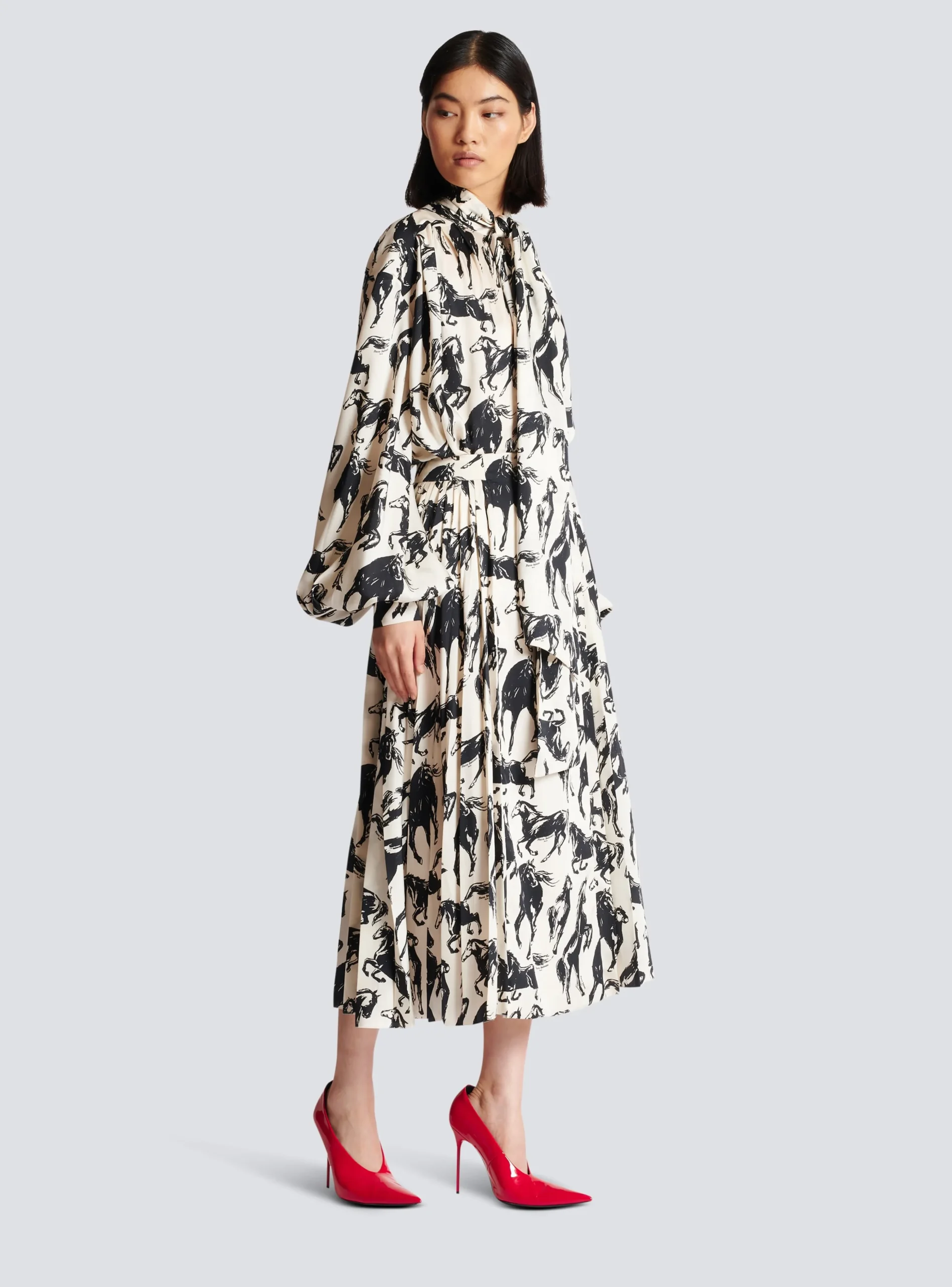 Pleated Midi Skirt In Printed Silk-Balmain Hot