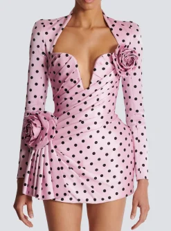 Polka Dots Short Printed Dress-Balmain Cheap