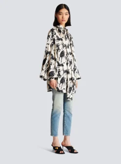 Printed Silk Shirt With Tie Neck-Balmain Shop