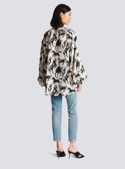 Printed Silk Shirt With Tie Neck-Balmain Shop