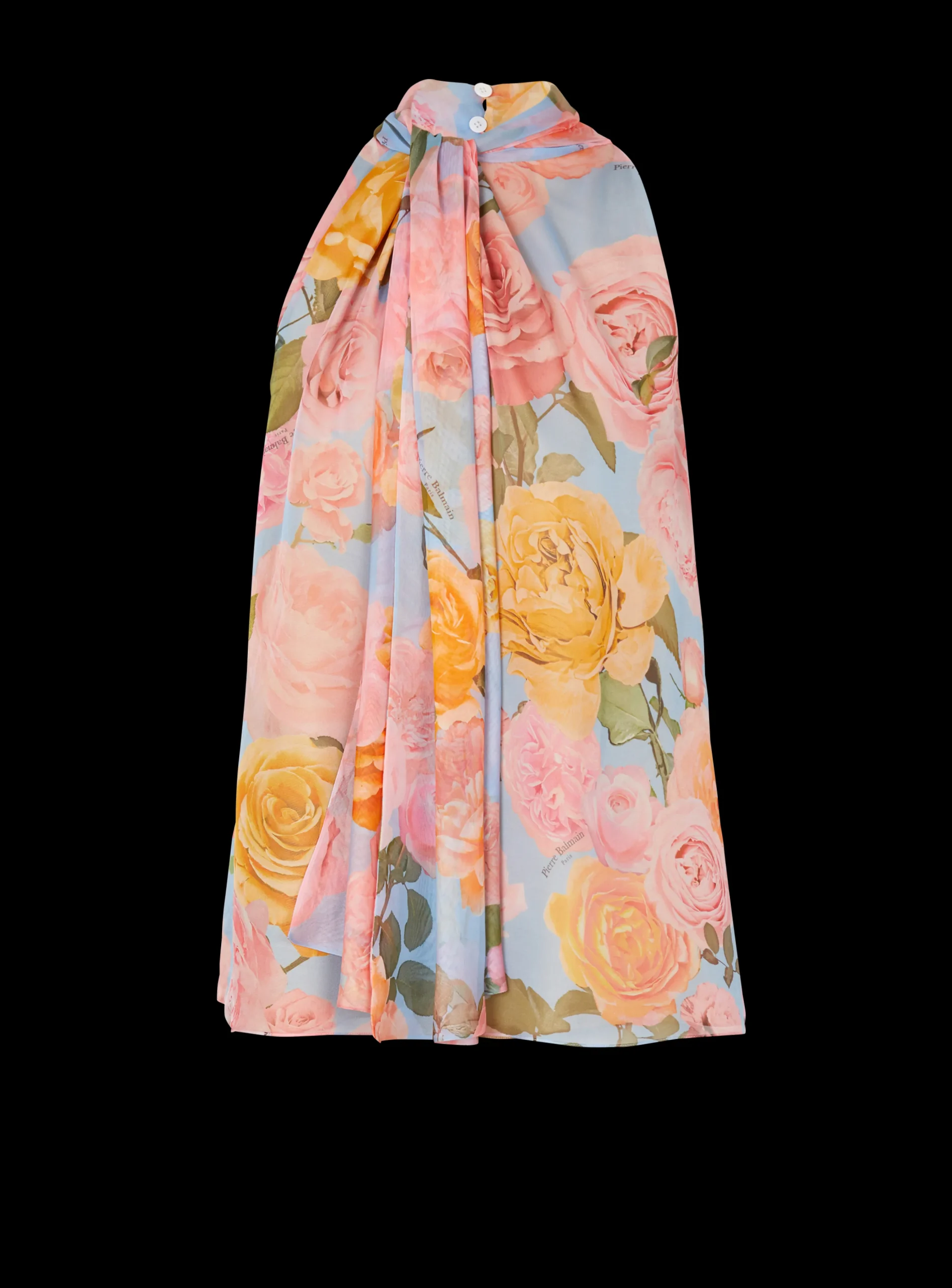 Pussy Bow Top With Pastel Roses Print-Balmain Fashion