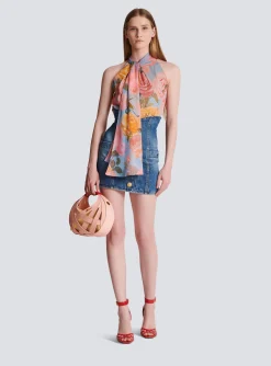 Pussy Bow Top With Pastel Roses Print-Balmain Fashion