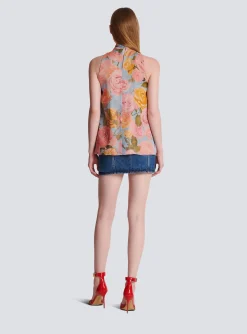 Pussy Bow Top With Pastel Roses Print-Balmain Fashion