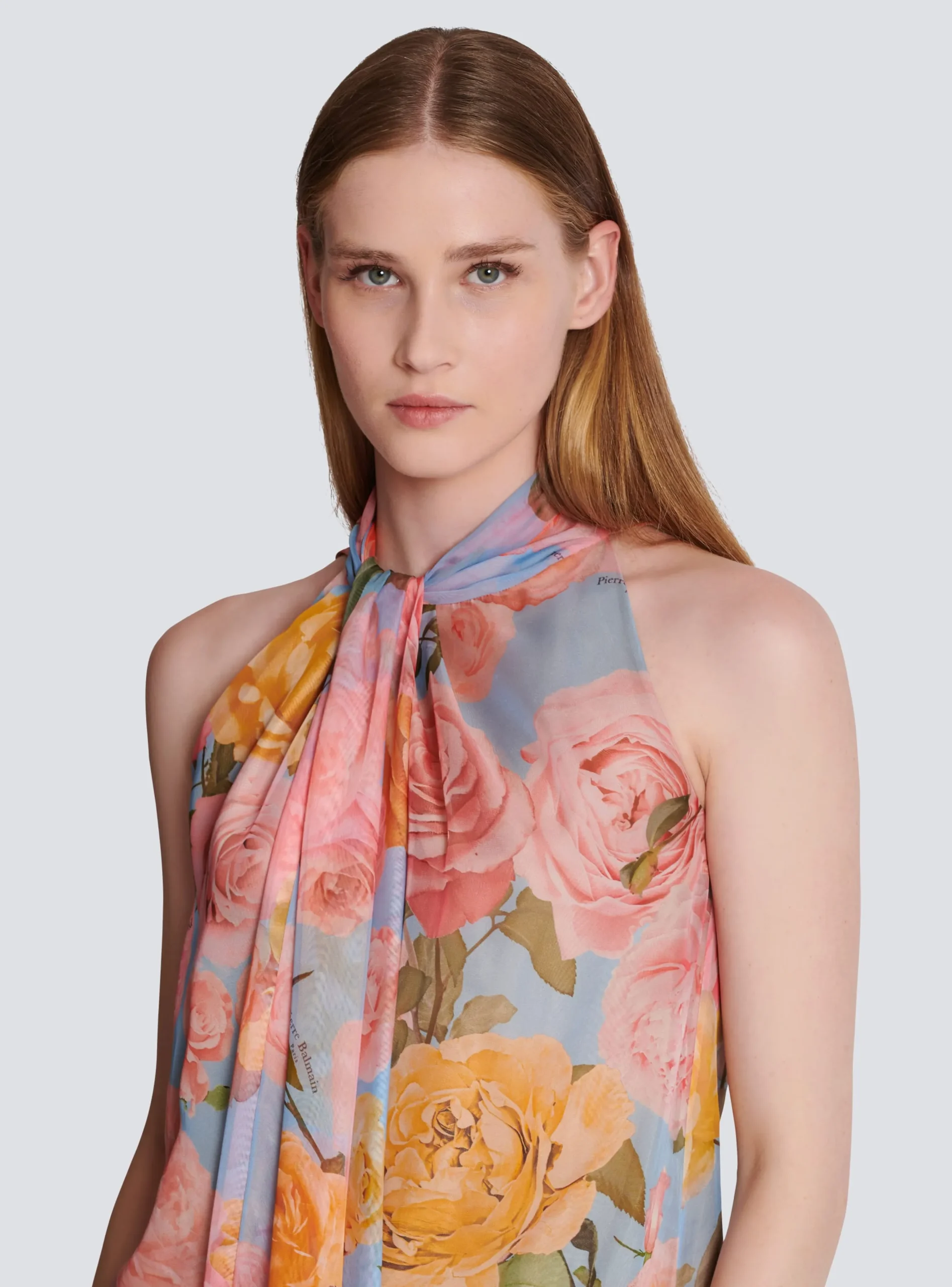 Pussy Bow Top With Pastel Roses Print-Balmain Fashion