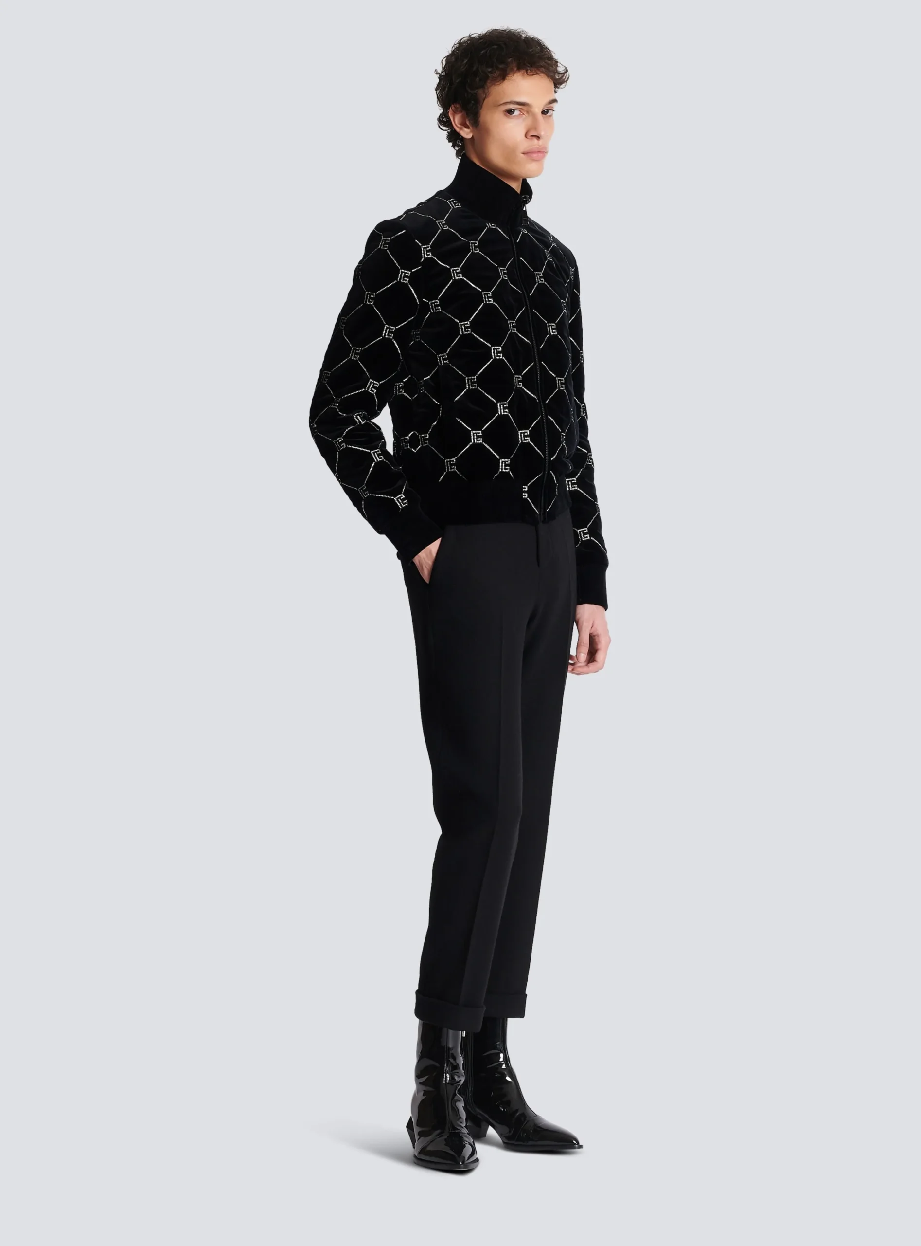 Quilted Rhinestone Bomber Jacket-Balmain New