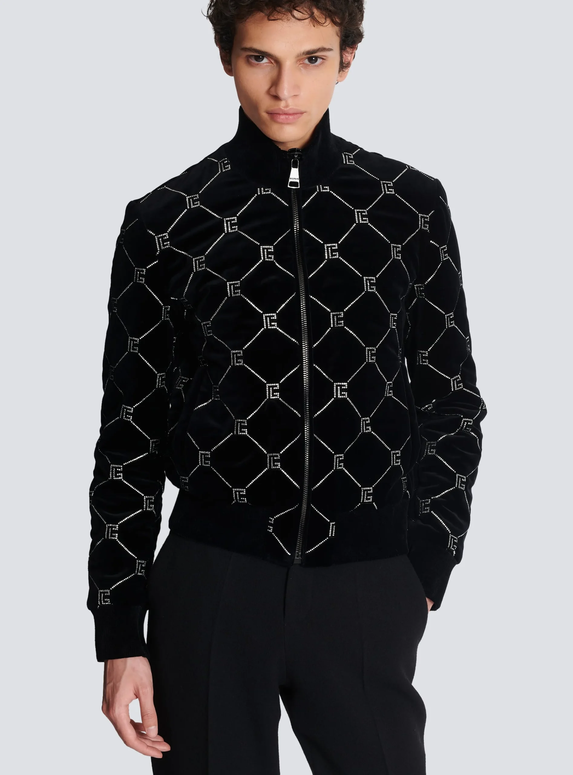 Quilted Rhinestone Bomber Jacket-Balmain New