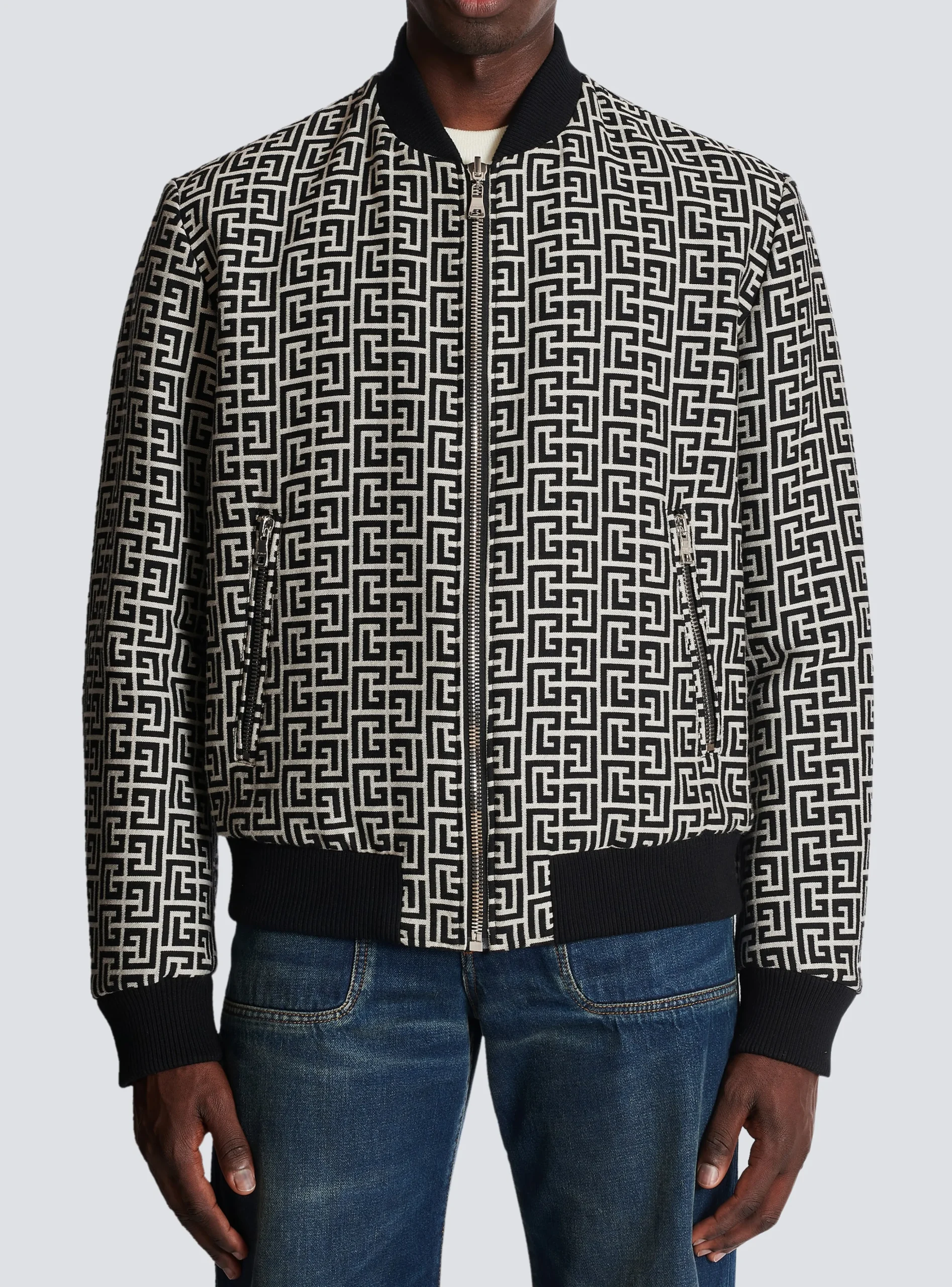 Reversible Cotton Bomber Jacket With Monogram-Balmain Discount