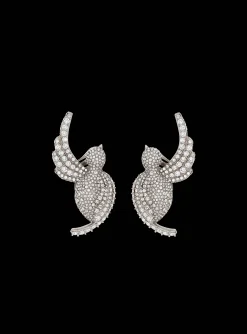 Rhinestone And Palladium Swallow Earrings-Balmain Store