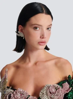 Rhinestone And Palladium Swallow Earrings-Balmain Store