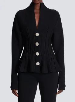 Ribbed Knit Peplum Cardigan-Balmain Discount