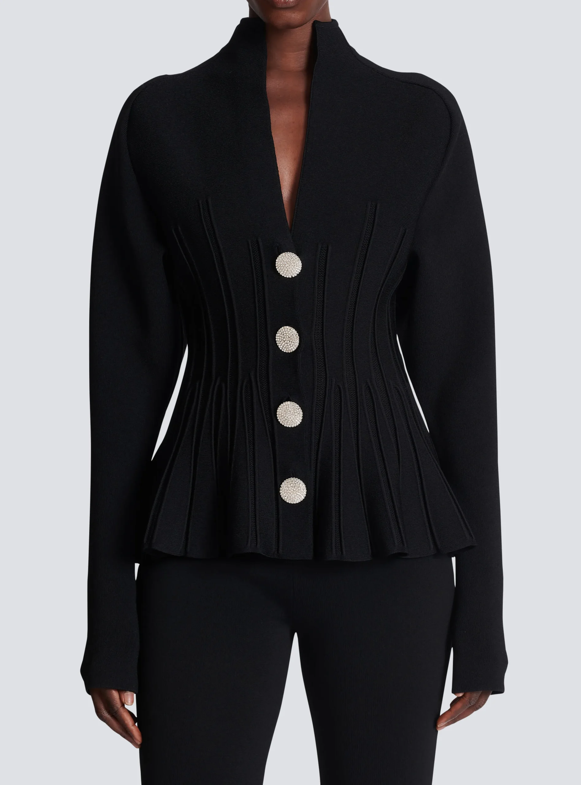Ribbed Knit Peplum Cardigan-Balmain Discount
