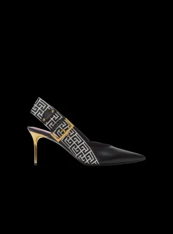 Ruby Stiletto Slingbacks In Calfskin And PB Labyrinth Canvas-Balmain New