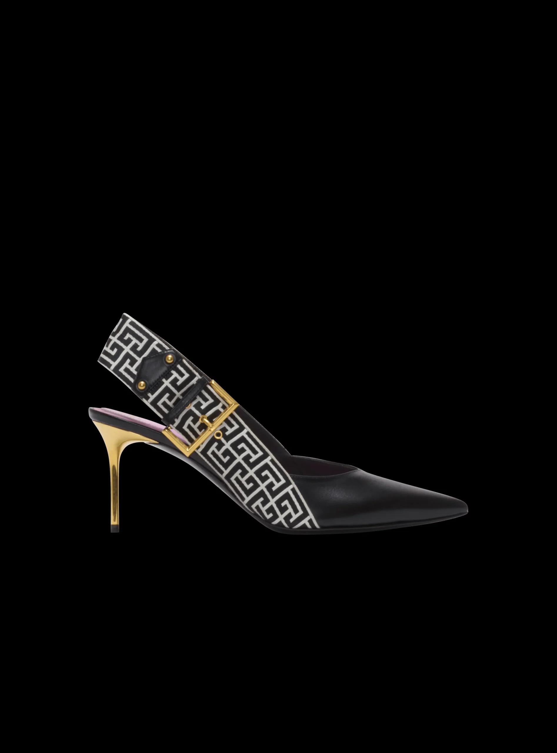 Ruby Stiletto Slingbacks In Calfskin And PB Labyrinth Canvas-Balmain New