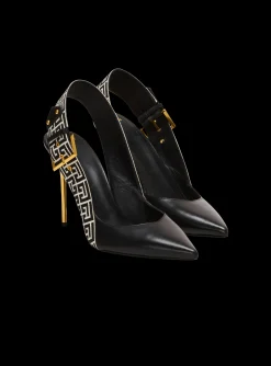Ruby Stiletto Slingbacks In Calfskin And PB Labyrinth Canvas-Balmain New