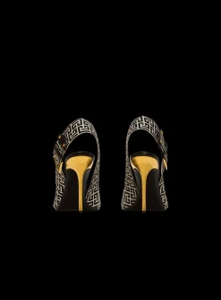Ruby Stiletto Slingbacks In Calfskin And PB Labyrinth Canvas-Balmain New