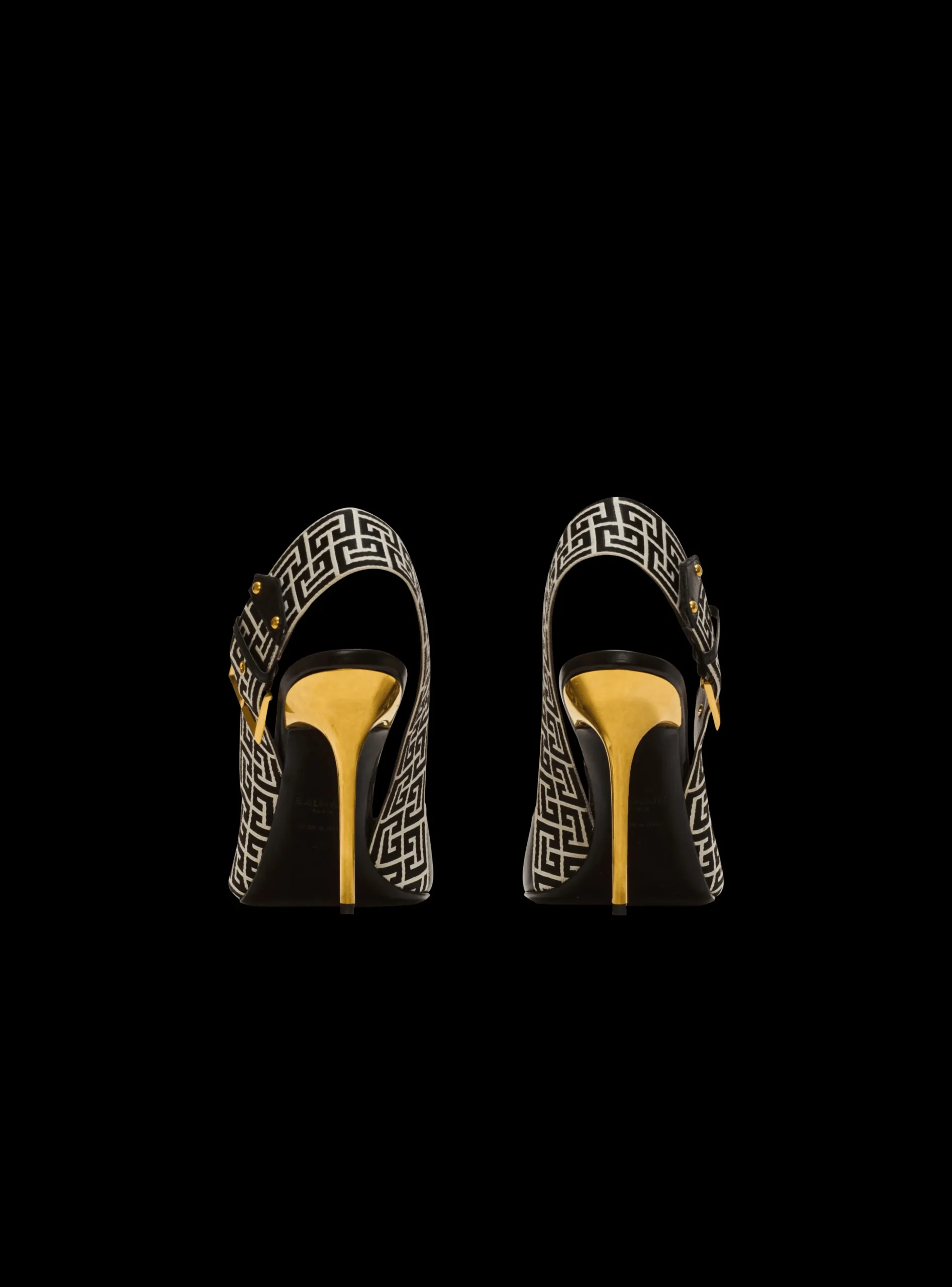 Ruby Stiletto Slingbacks In Calfskin And PB Labyrinth Canvas-Balmain New