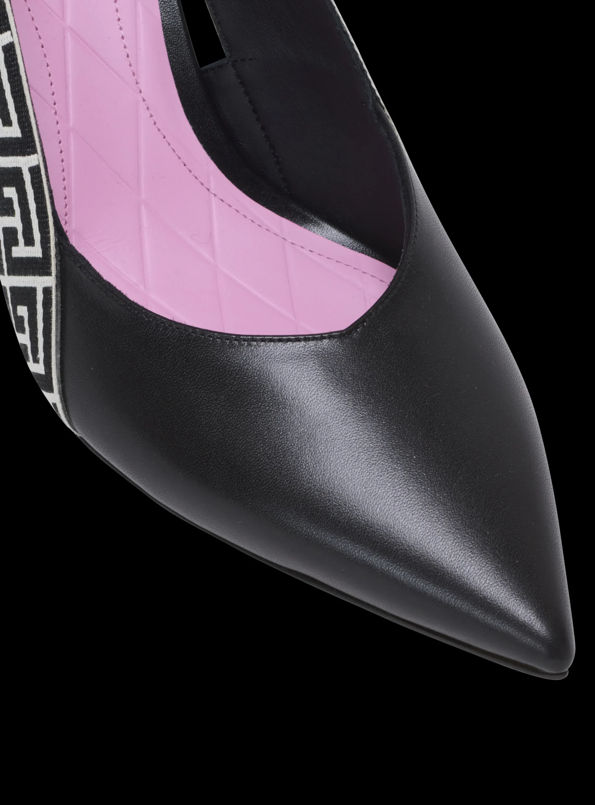 Ruby Stiletto Slingbacks In Calfskin And PB Labyrinth Canvas-Balmain New