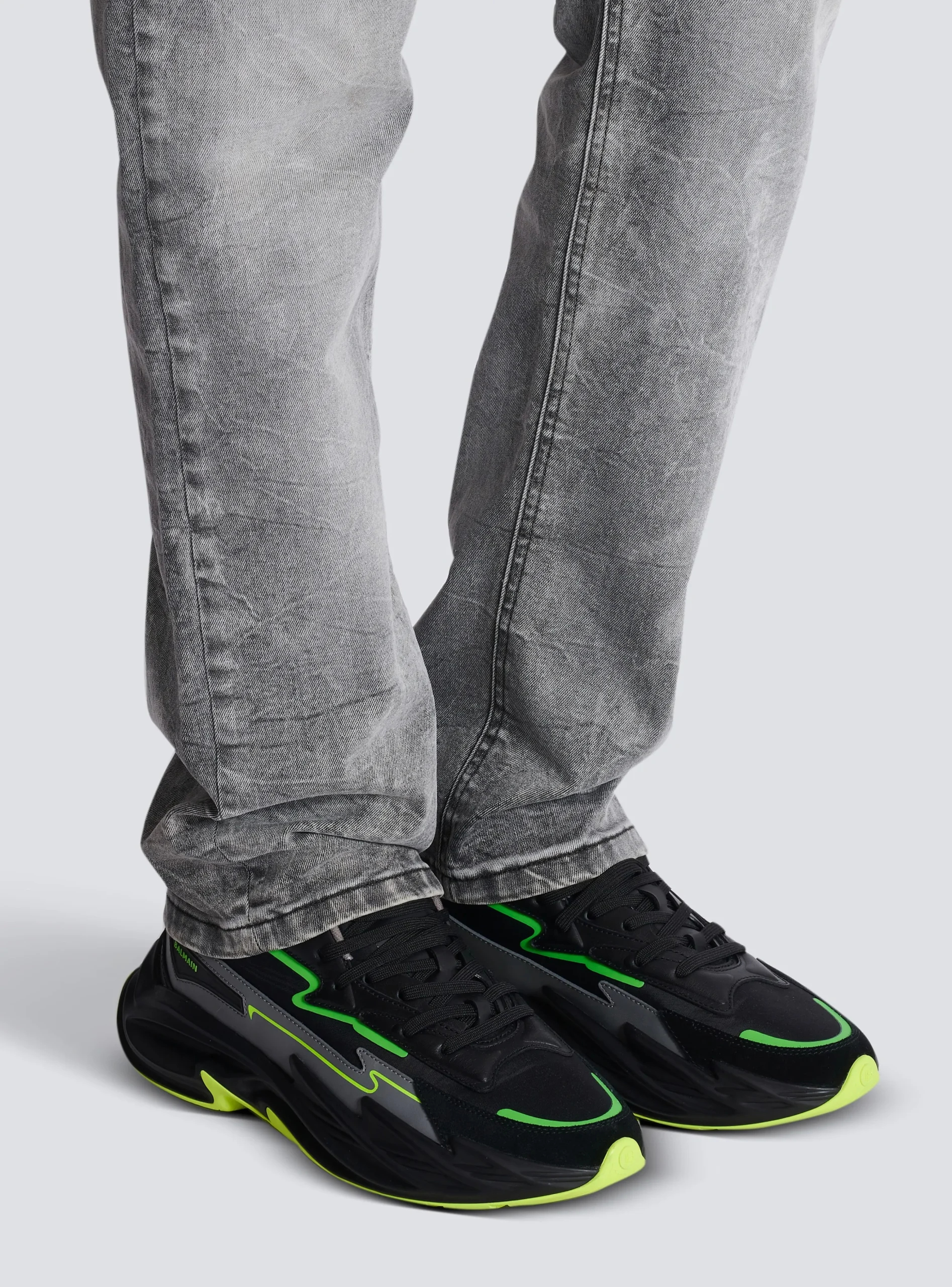 Run-Row Leather And Nylon Trainers-Balmain Outlet