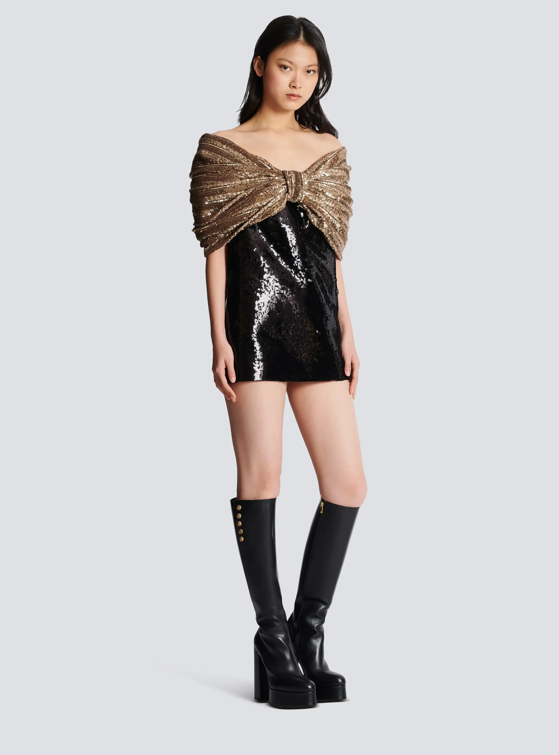 Sequinned Dress With Oversized Bow-Balmain Flash Sale